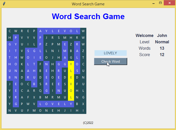 Word Search Game In Python Free Source Code SourceCodester